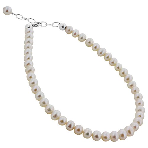 Round White Freshwater Pearl Sterling Silver Ankle Bracelets