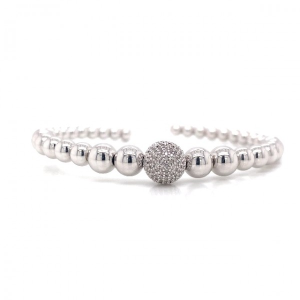.925 Sterling Silver 1/6 Cttw Diamond Rondelle Graduated Ball Bead