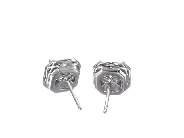Platinum Plated Sterling Silver Halo Earrings Featuring Asscher Cut Swarovski Zirconia (1 cttw) - Sparkle Wherever You Go