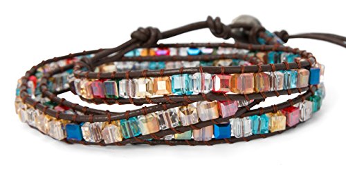 3 Wrap Dazzling Multi Color Crystal Leather Bracelet