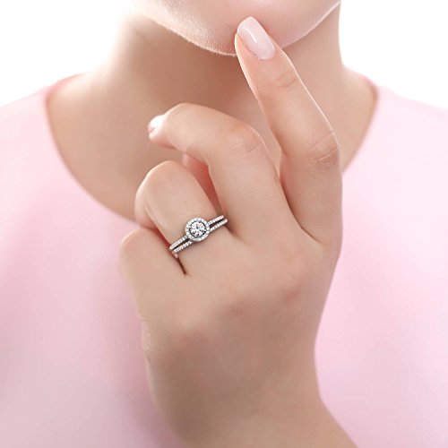BERRICLE Rhodium Plated Sterling Silver Halo Promise Engagement