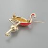 Enamel Flamingo Pin and Brooch 10K Gold