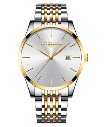 White Gold Watch R ONTHEEDGE Roman Numeral Business Analog