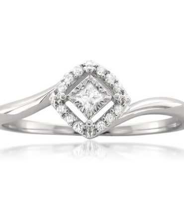 1/8 Carat Diamond, Prong-Set 10kt White Gold Princess-cut