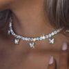Necklace Rhinestones Butterfly Choker Necklaces Chain