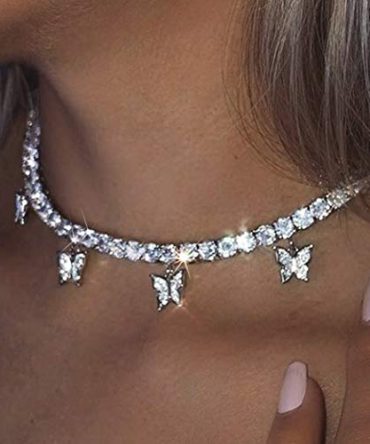 Necklace Rhinestones Butterfly Choker Necklaces Chain