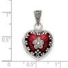 925 Sterling Silver Polished back Red Enamel Locket Pendant
