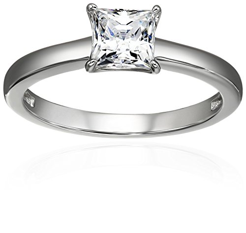 Platinum-plated Sterling Silver Princess-Cut Solitaire Ring