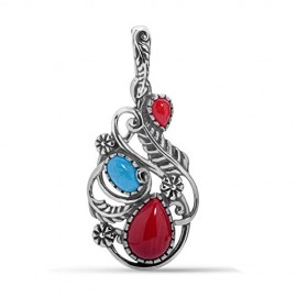 American West Sterling Silver Blue Turquoise and Red Coral