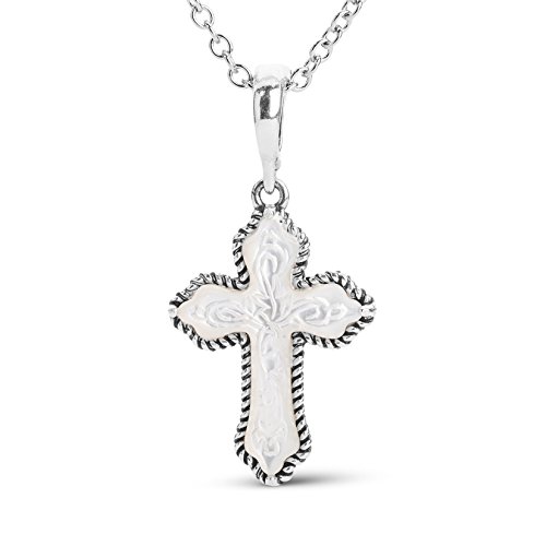 American West Sterling Silver White Pearl Cross Pendant