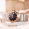 Automatic Wrist Watch ROCOS Rose Gold Dress Watch White Dial Ladies Crystal