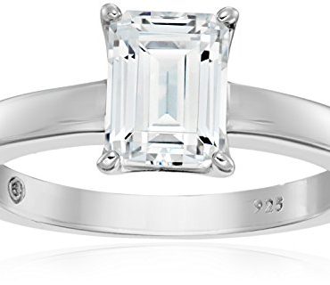 Size 8 Silver Emerald-Cut Solitaire Ring made with Swarovski Zirconia