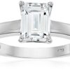 Platinum-Plated Silver Emerald-Cut Solitaire Ring