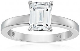 Platinum-Plated Silver Emerald-Cut Solitaire Ring