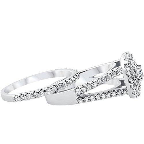 1 1/10ct Cushion Halo Diamond Engagement Wedding Ring Set