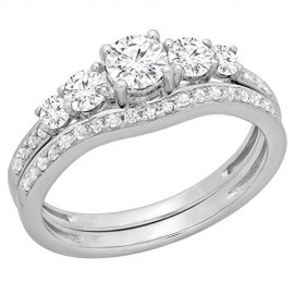 Size 7 14K White Gold Round Diamond Ladies 5 Stone Bridal Engagement Ring