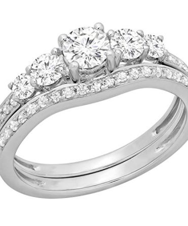 Size 7 14K White Gold Round Diamond Ladies 5 Stone Bridal Engagement Ring