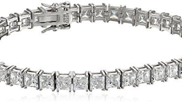 Amazon Collection Platinum Plated Silver Princess-Cut Tennis Bracelet