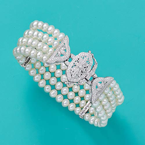 Cultured Pearl and .15 ct. t.w. Diamond Multi-Strand Bracelet