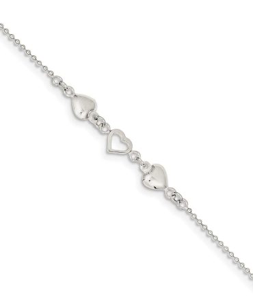 Polished Love Hearts Anklet 10 Inch Spring Ring