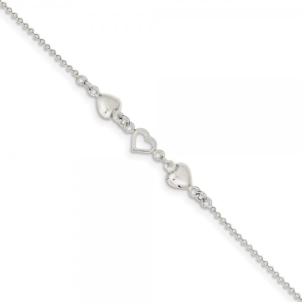 Polished Love Hearts Anklet 10 Inch Spring Ring