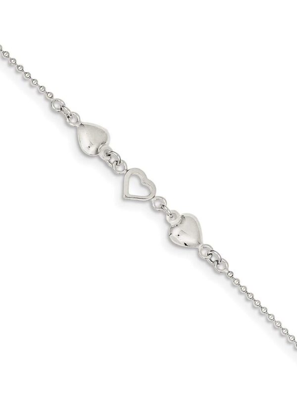 Polished Love Hearts Anklet 10 Inch Spring Ring