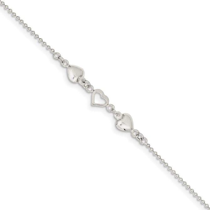 Polished Love Hearts Anklet 10 Inch Spring Ring