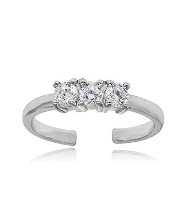 Hoops & Loops Sterling Silver Cubic Zirconia Three Stone Toe Ring