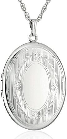 Sterling Silver Extra-Large Engraved Oval Locket Necklace