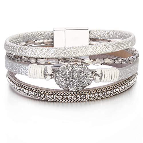 Leather Wrap Bracelet Boho Cuff Bracelets Crystal