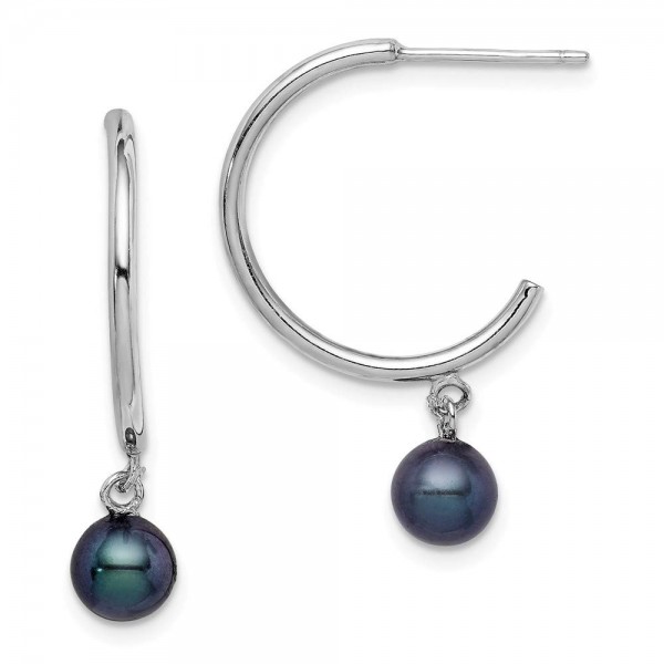 Sterling Silver 7mm Black Freshwater Cultured Pearl Earrings