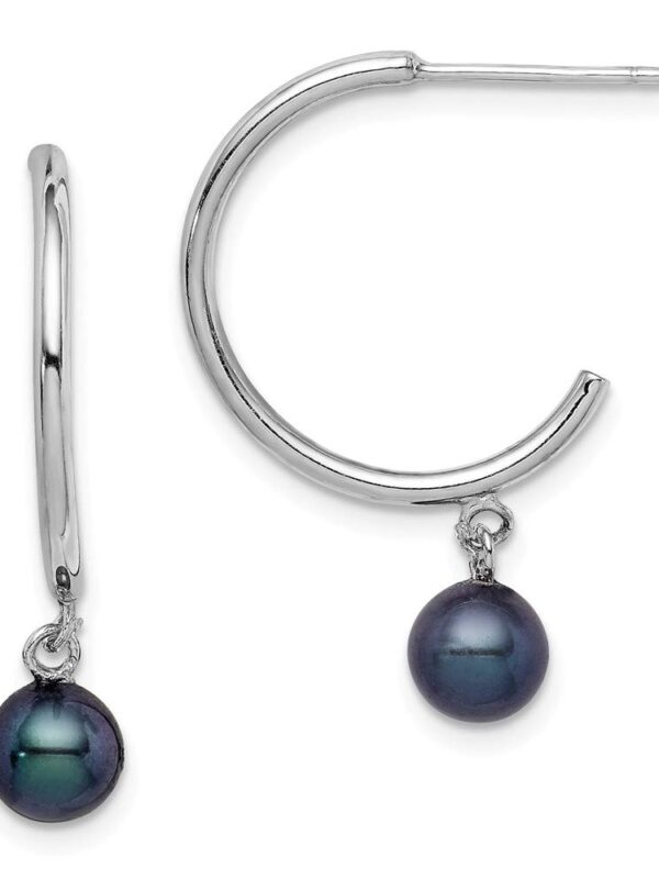 Sterling Silver 7mm Black Freshwater Cultured Pearl Earrings