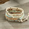 Bracelet 5 Wraps Handmade Beaded Assertion Stainless Metal Field Chain