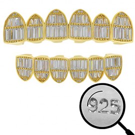 14k Gold Finish Silver Real Baguette Grills for Teeth