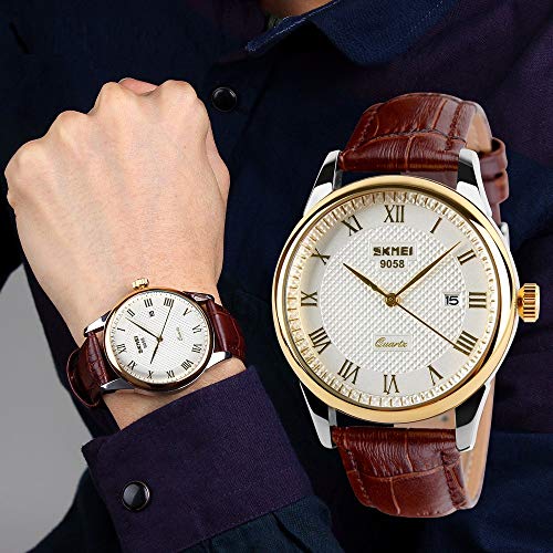 Waterproof Business Casual Watch with Classic Golden Dial and Comfortable Leather Band