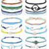 CASSIECA 18-21 Pcs Beach Surfer Strand Wave Bracelet