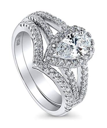 BERRICLE Rhodium Plated Sterling Silver Halo Engagement Wedding