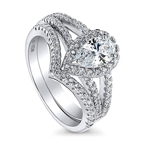 BERRICLE Rhodium Plated Sterling Silver Halo Engagement Wedding