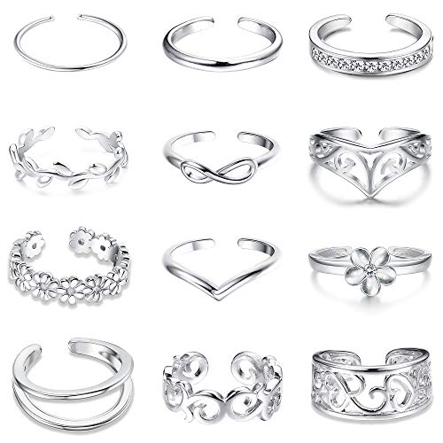 Jstyle 12Pcs Adjustable Toe Rings for Women Girls