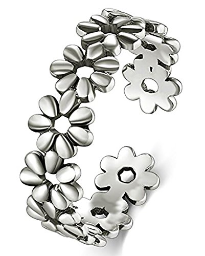 BORUO 925 Sterling Silver Toe Ring, Daisy Flower Hawaiian