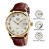 Waterproof Business Casual Watch with Classic Golden Dial and Comfortable Leather Band