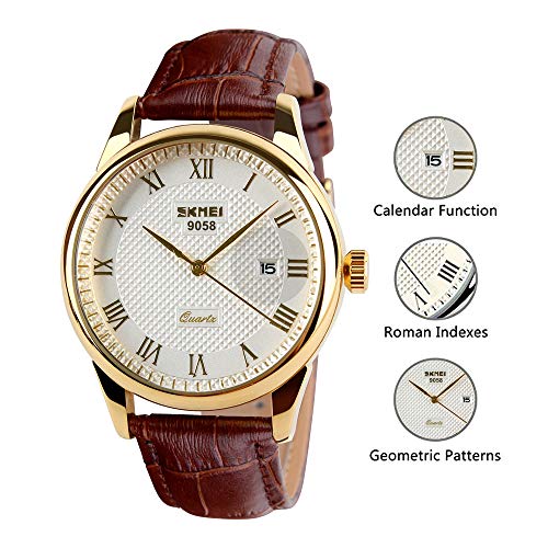 Waterproof Business Casual Watch with Classic Golden Dial and Comfortable Leather Band