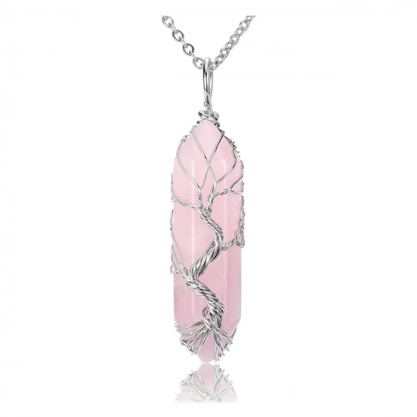 Top Plaza Natural Healing Crystals Gemstone Rose Necklace