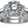 Size 7 Platinum-Plated Swarovski Zirconia Three Stone Ring