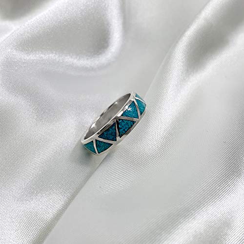Turquoise Gemstone Wedding Band Sterling Silver