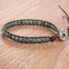 Created Turquoise Crystal Mix Beaded Bracelet: Handwoven Elegance on Brown Leather, Perfect for Boho Chic Vibes