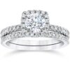 5/8 Carat Cushion Halo Diamond Engagement Wedding Ring Set