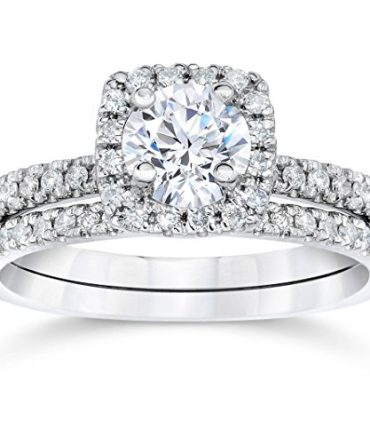 5/8 Carat Cushion Halo Diamond Engagement Wedding Ring Set