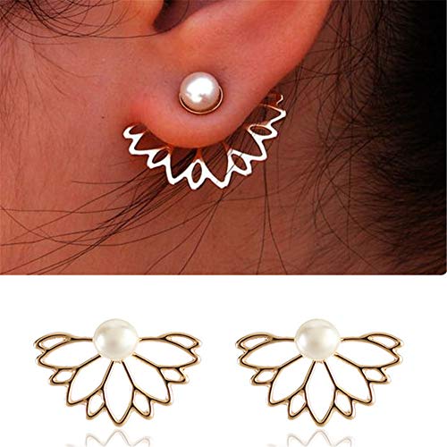 QHiYan 10 Pairs Ear Jacket Stud Lotus Flower Earrings
