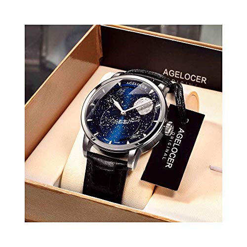 Elegance with the Men's Real Diamond High Style Blue Automatic Moon Phase Mechanical Watch